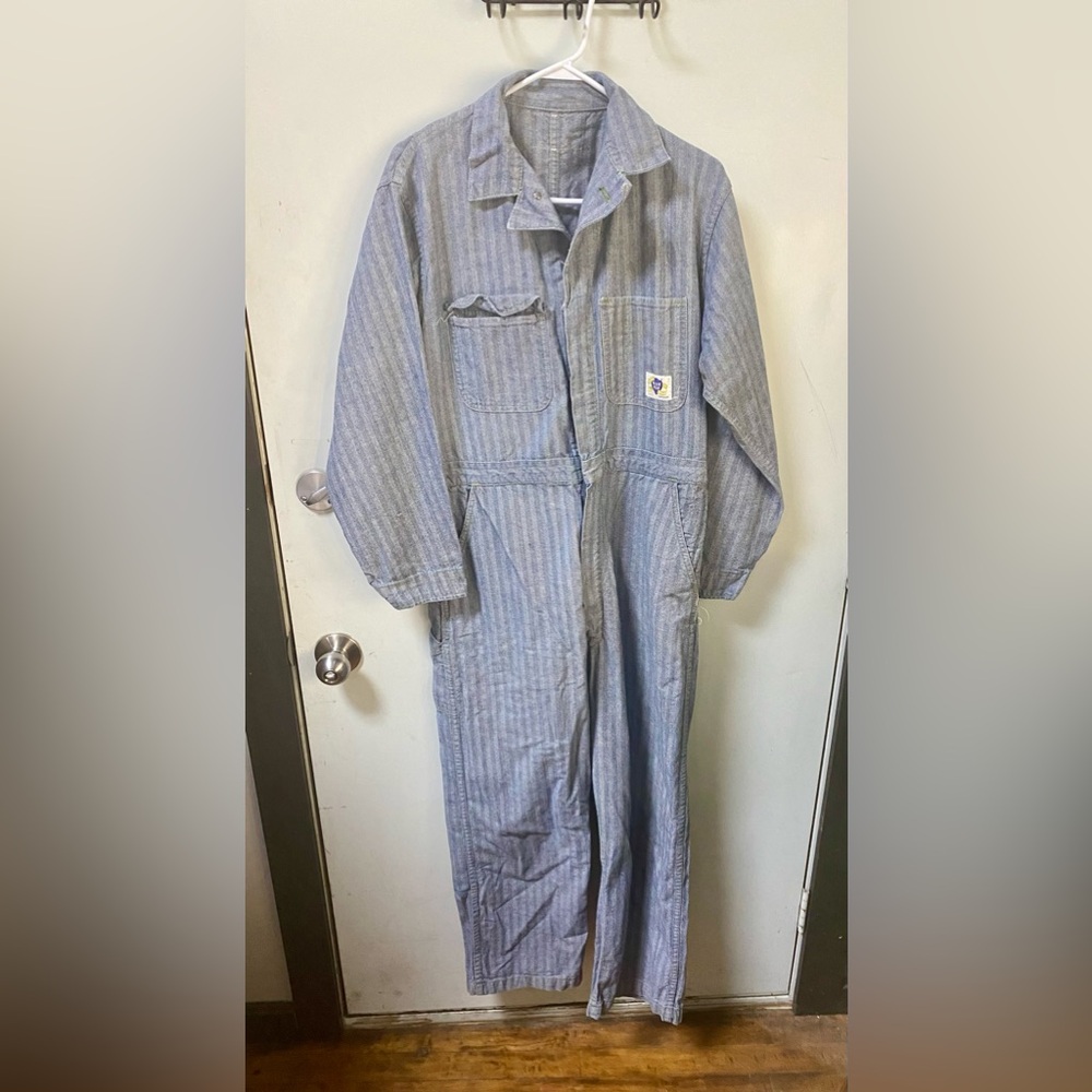 Vintage 50s Blue Top Herringbone Twill HBT Coveralls Sanforized